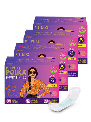 Pinq Polka Regular Premium Ultra Thin Organic Cotton Soft Feel Rash Free Pantyliners - Pack of 1,2 Large 100