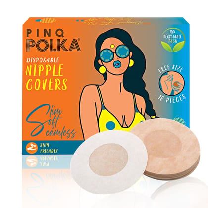 PINQ POLKA Premium Disposable Nipple Cover Pasties Stickers for Women| Skin Friendly |Breathable| Sweat Proof |Up to 12 Hrs Sticking Capacity |Reusable Cloth Bag Pack of 1 10