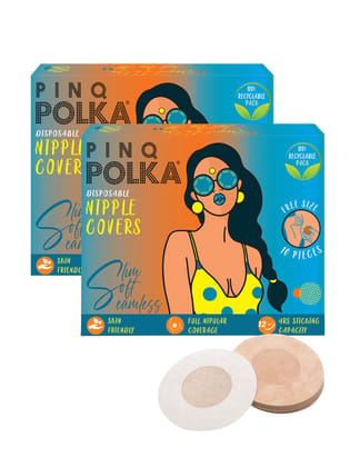 PINQ POLKA Premium Disposable Nipple Cover Pasties Stickers for Women| Skin Friendly |Breathable| Sweat Proof |Up to 12 Hrs Sticking Capacity |Reusable Cloth Bag Pack of 2 20