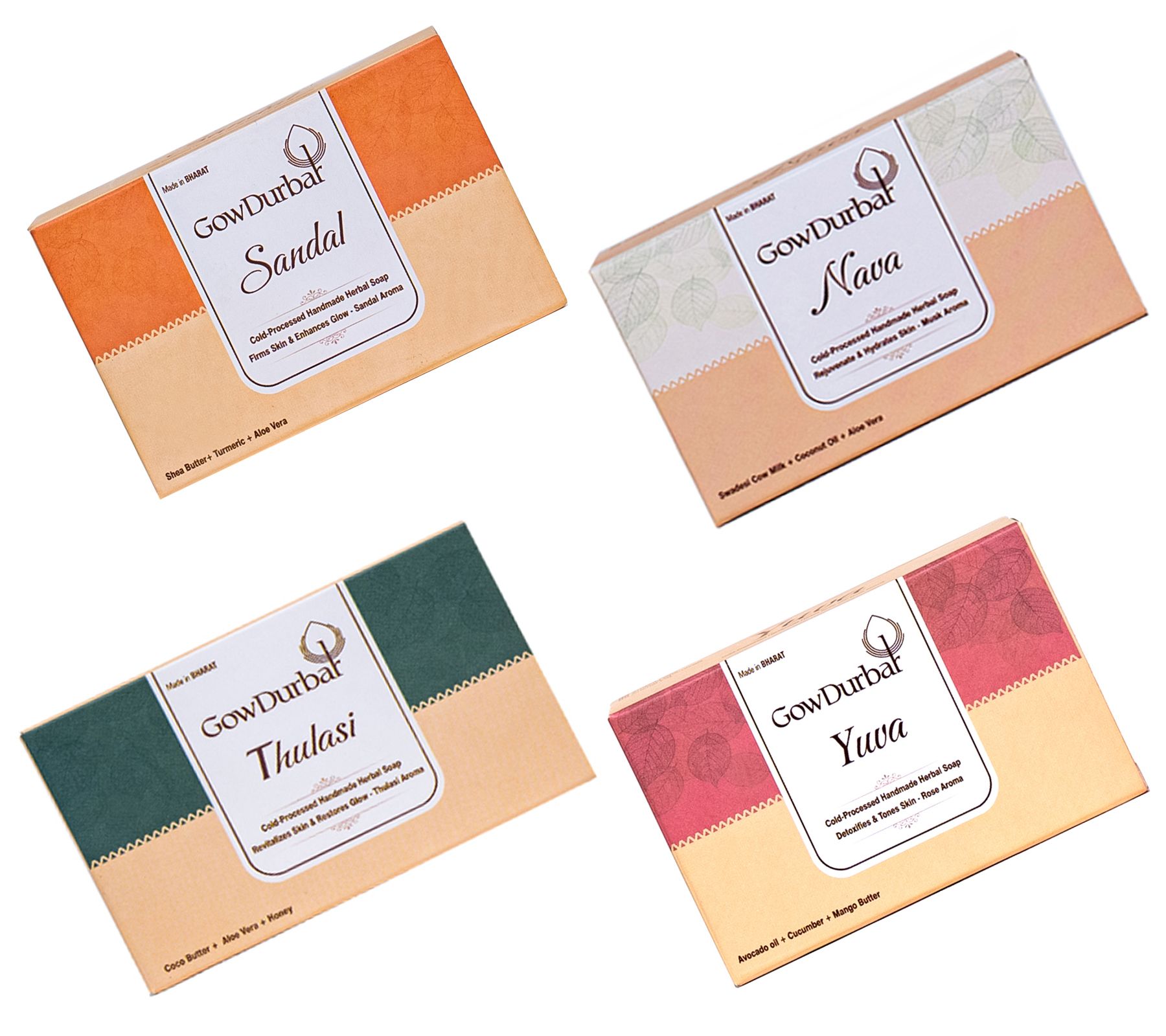 GOW DURBAR Cold Processed Handmade Herbal Soap (THULASI,SANDAL,YUVA,NAVA)(PACK OF 4)