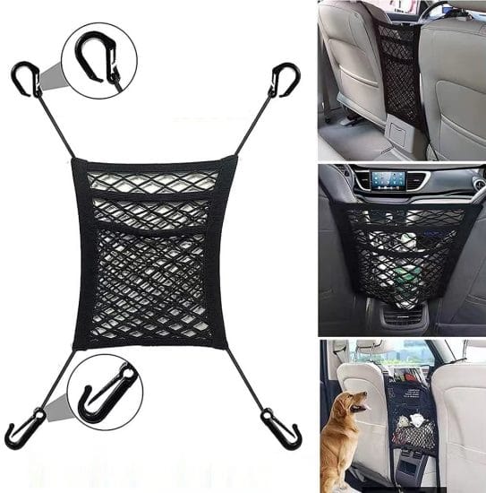 WUGO::Car Mesh Organiser 3- Layer, Dog Net Between Car Seats, Barrier of Backseat Pet Kids, Cargo Tissue Purse Holder, Driver Storage Netting Pouch, Automotive Seat Back Organisers Net for Cars & Truck