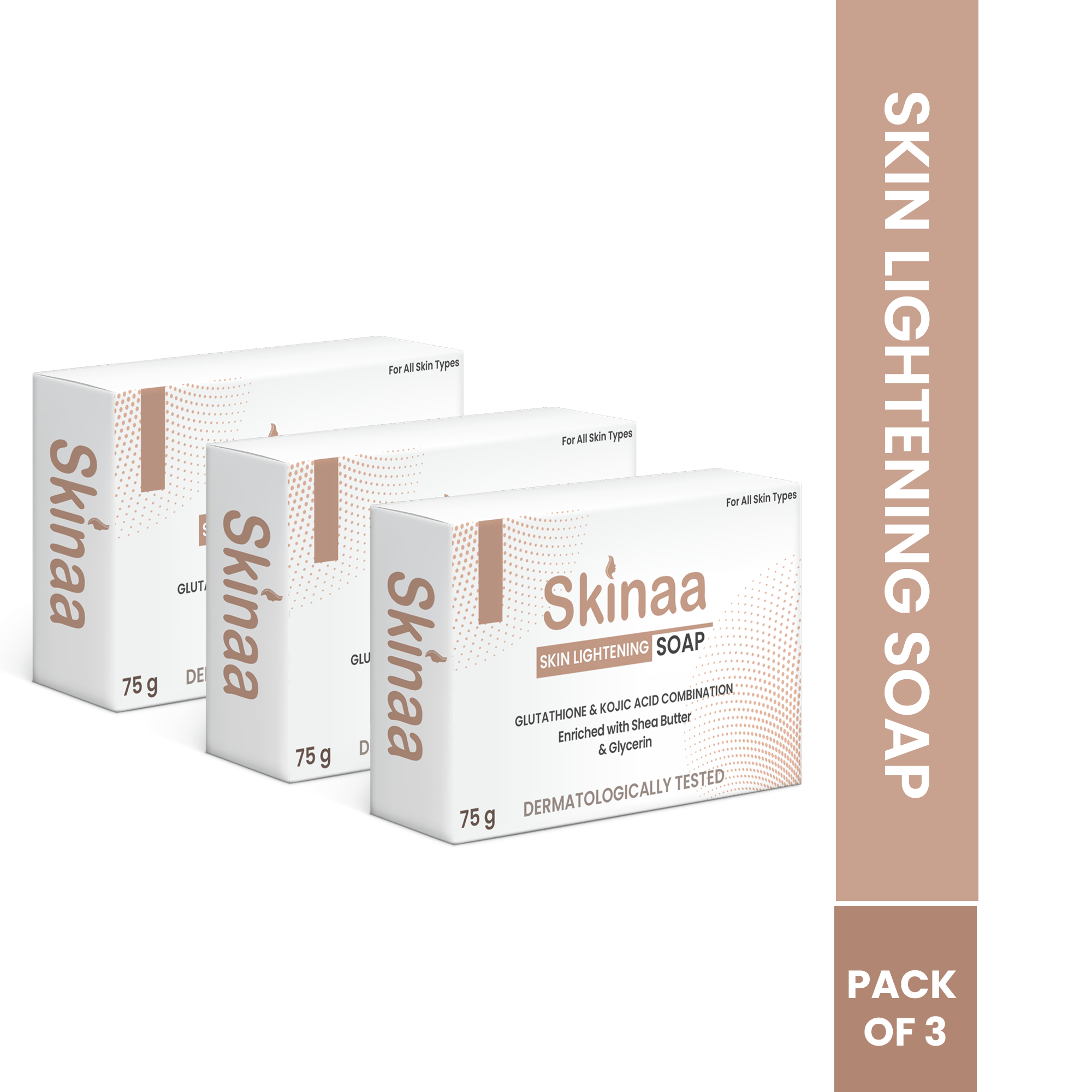 Skinaa Skin Lightening Soap with Glutathione & Kojic Acid for Lighten Skin, Reduce Dark Spot Pack-3