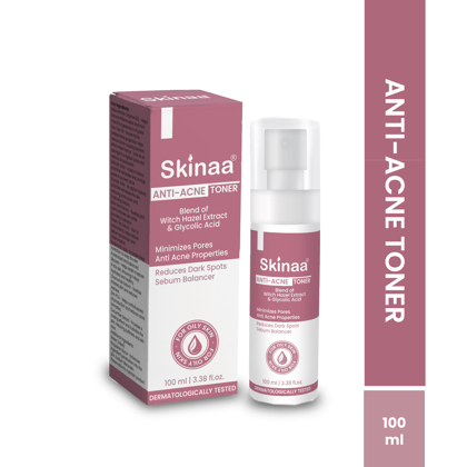 Skinaa Anti-Acne Toner | Minimizes Pores & Reduces Acne | Alcohol-Free Toner with Witch Hazel Extract & Glycolic Acid for Oily, Sensitive, and Acne-Prone Skin | 100 ml