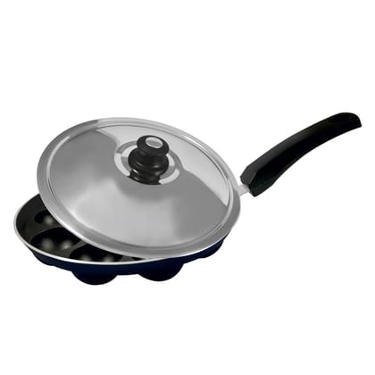 Baltra Appam Patra Maker 12 Cavity Non Stick Stainless Steel Lid(BTN-239) Blue