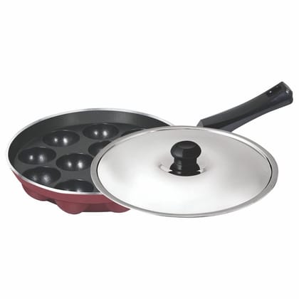 Baltra Appam Patra Maker 12 Cavity Non Stick Stainless Steel Lid(BTN-239) Maroon