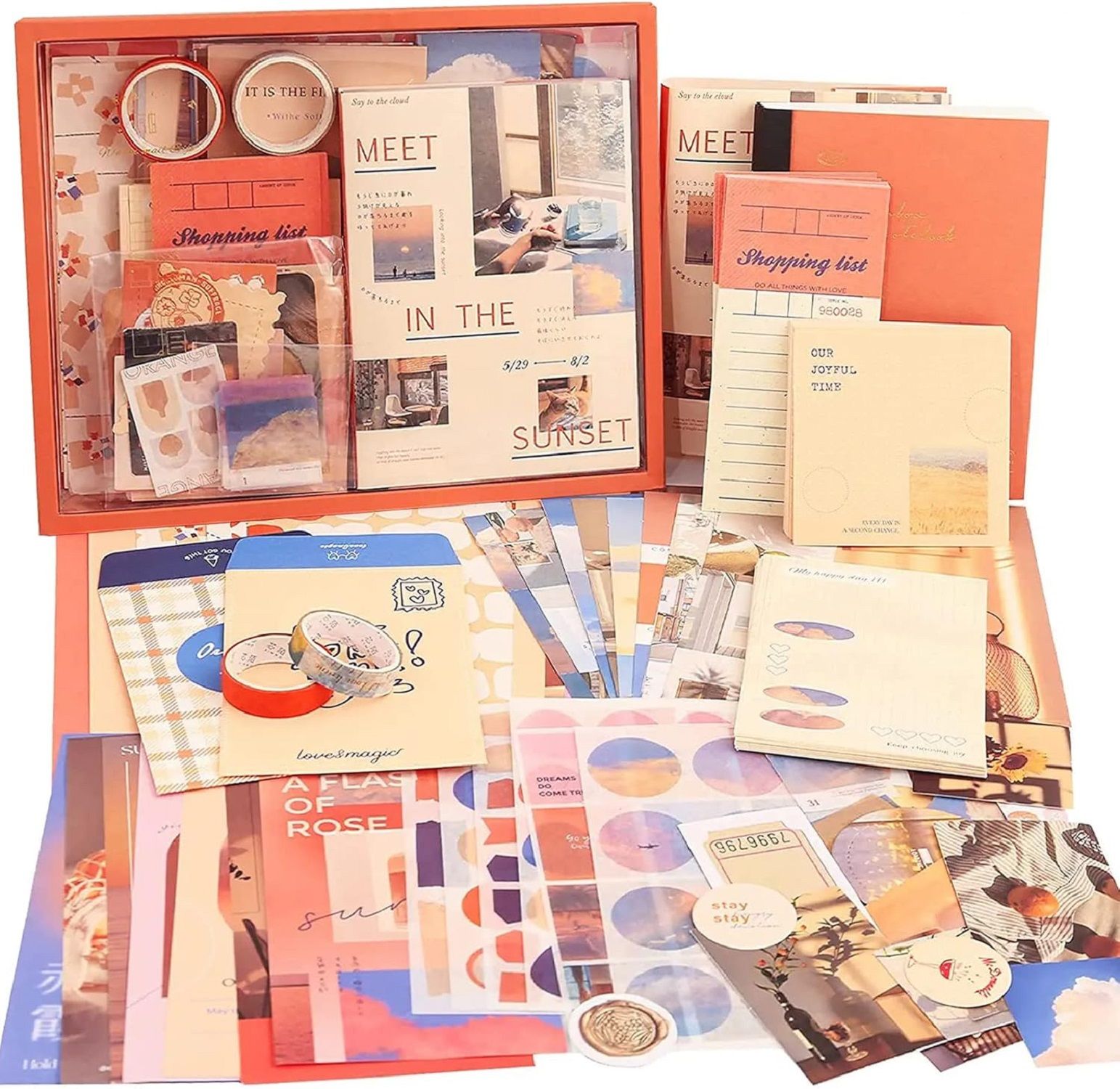 KTRS ENTERPRISE The sunset Vintage Aesthetic Scrapbook Kit, Bullet Junk Journal Kit with Scrapbooking Supplies, Stationery, A6 Grid Notebook with Graph Ruled Pages for Adults Teen Girls