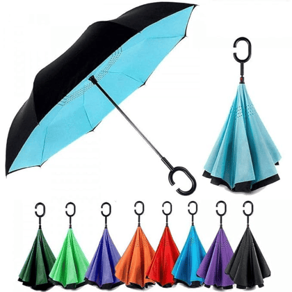 C Umbrella Reverse Inverted Windproof C-Shaped Handle Inside Out Folding Umbrella Double Layer umbrella q