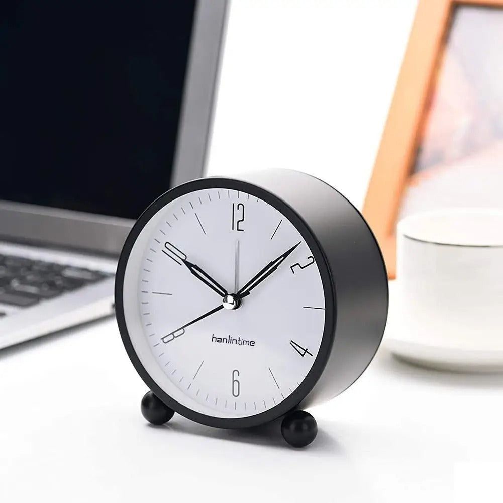 BLACK CLOCK Round Silent Analog Desk Alarm Clock Non Ticking with Snooze Super Silent Alarm Clock