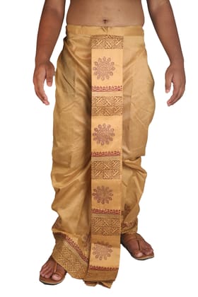 Oblik's Tasar 017 Hand Block Print Dupion Silk Dhoti For Men