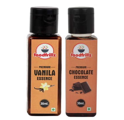 foodfrillz Chocolate Essence & Vanilla Essence flavour for Cakes, Jams, Cookies, Ice Creams (Pack of 2, 30 ml each)