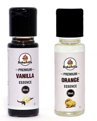 Bakefrillz Vanilla and Orange Food Flavor Essence Combo for Cake Baking, Ice Creams, Puddings, Cookies Making, 30 mlx2