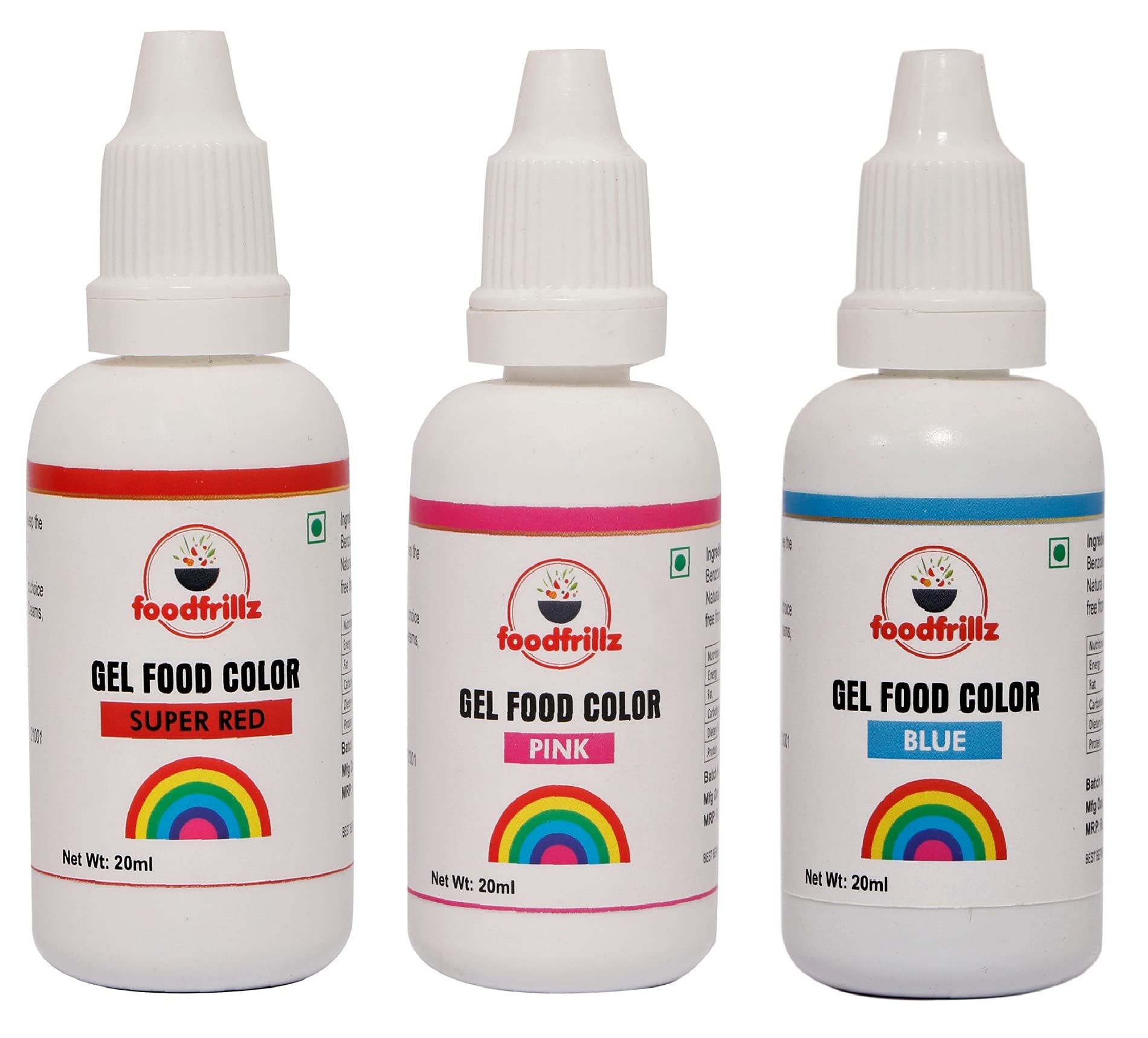 foodfrillz Super Red, Pink & Blue Food Gel Colors, Set of 3 Finest colour for Cake,cookies,Ice Creams,Sweets