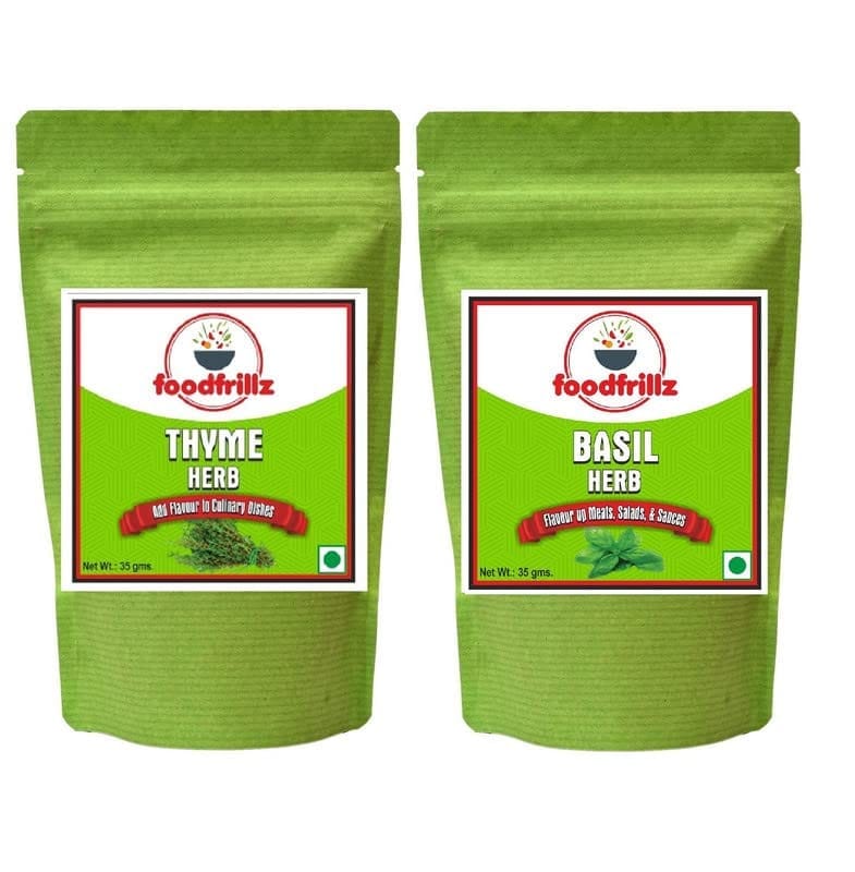 foodfrillz Thyme Herb & Basil Pure Herb (Dried), Combo Pack 35 g x 2