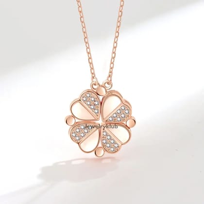 Jewelryklub 2 Way Multi Wearing Magnetic Heart Clover Fancy & Stylish Everyday Jewellery Accessories Necklace For Women & Girls Design 3