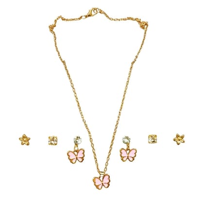 Jewelryklub Gold Plated Jewelry Set Combo Of 1 Pendant Chain Necklace + 3 Pairs Stud Earrings For Women and Girls (Design E)