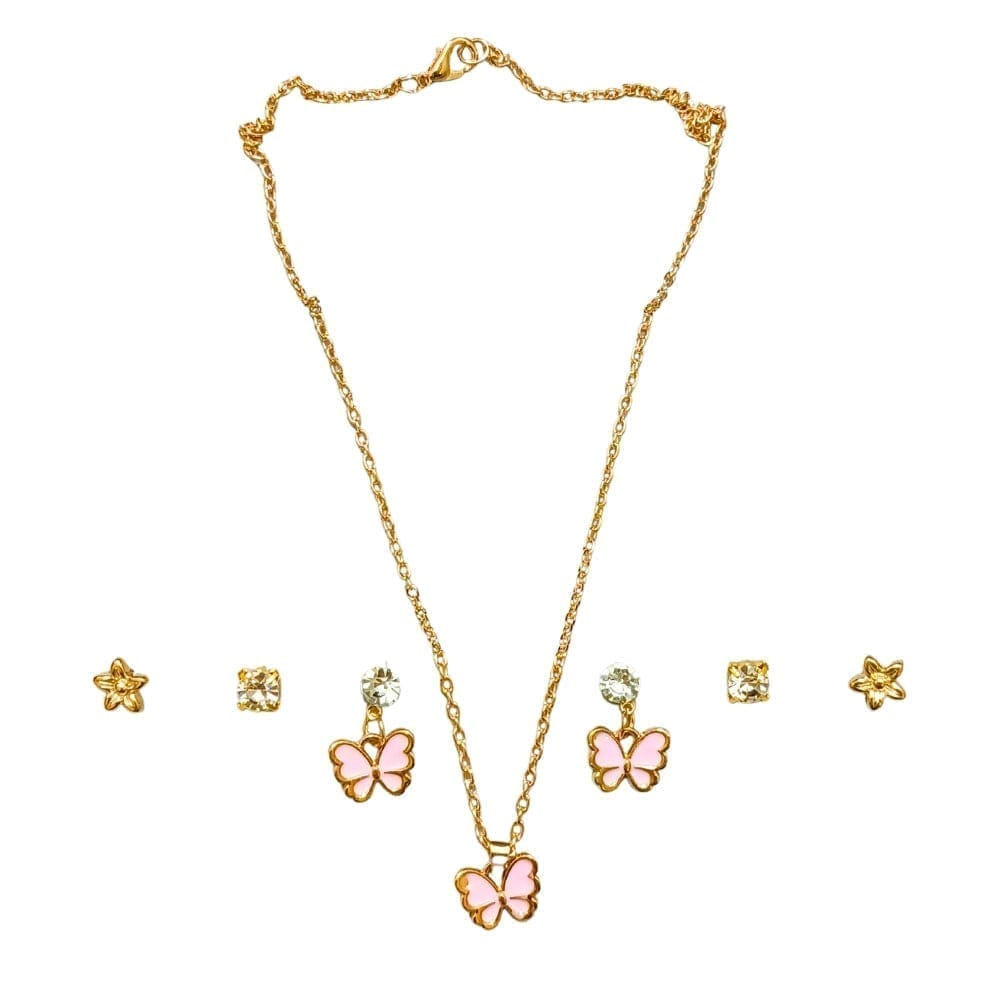 Jewelryklub Gold Plated Jewelry Set Combo Of 1 Pendant Chain Necklace + 3 Pairs Stud Earrings For Women and Girls (Design E)