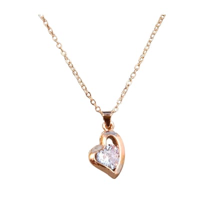 Jewelryklub AD Cubic Zirconia Pendant Necklace Chain For Women Girls Anti Tarnish Stainless Steel Rose Gold Design 9