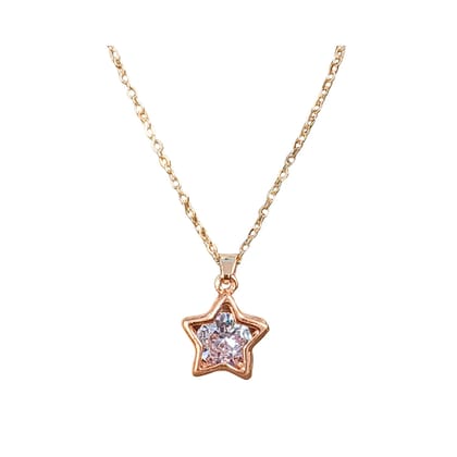 Jewelryklub AD Cubic Zirconia Pendant Necklace Chain For Women Girls Anti Tarnish Stainless Steel Rose Gold Design 7