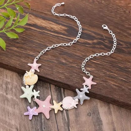 Fancy Stylish Colourful Sea Shells Starfish Ocean Themed Pendant Necklace Neckchain Accessories For Everyday Wear For Women & Girls Modern Design Mix Colors