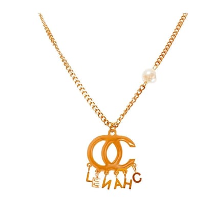 Jewelryklub Anti Tarnish Gold Plated Pendant Necklace Chain with Letters & Pearl Stone For Girls & Women