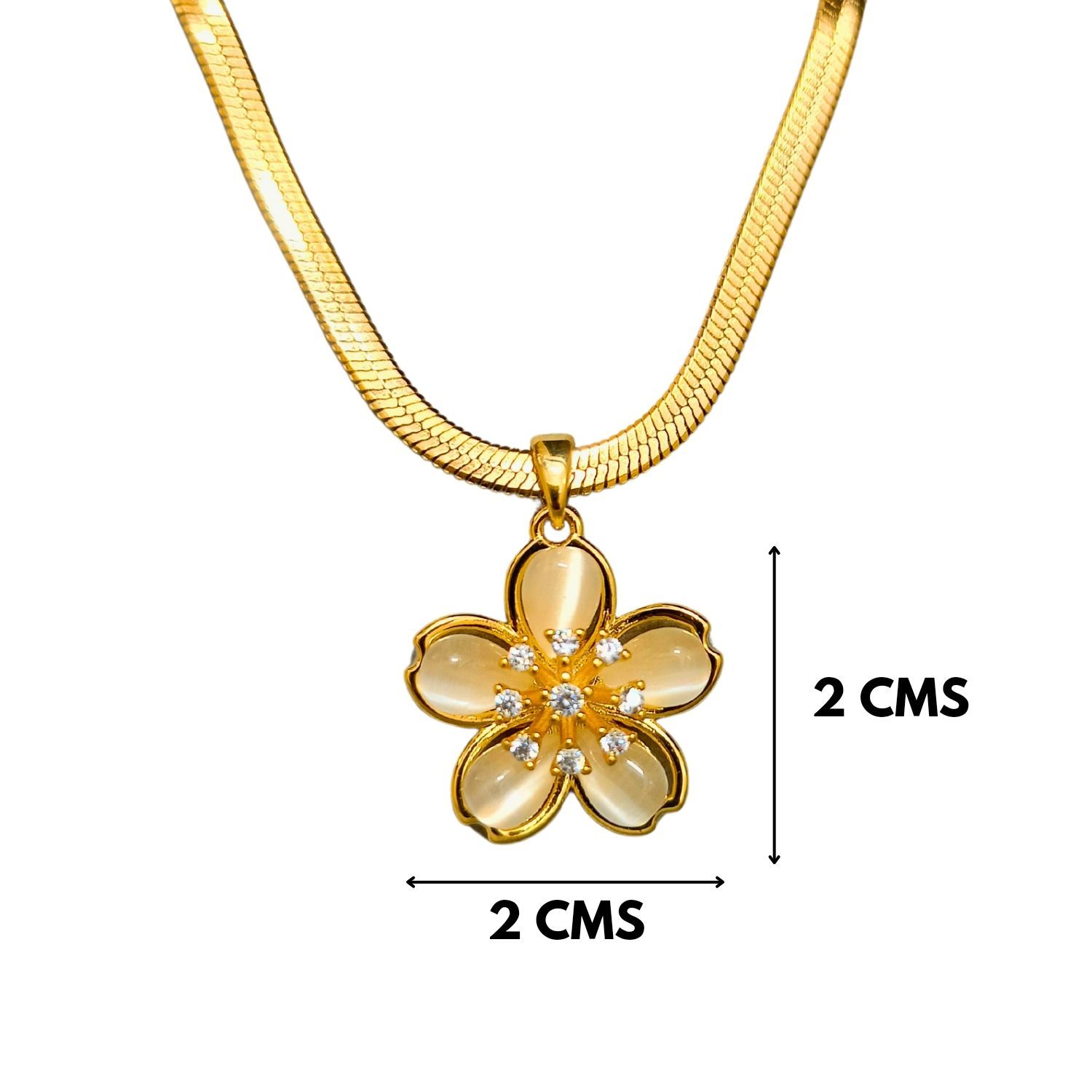 Jewelryklub Anti Tarnish Gold Plated American Diamond Cubic Zirconia Studded Pendant Necklace Chain For Girls & Women