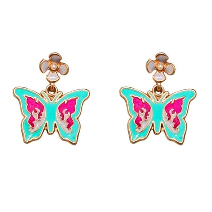 Jewelryklub Light Blue Butterfly Earrings with Flower Studs