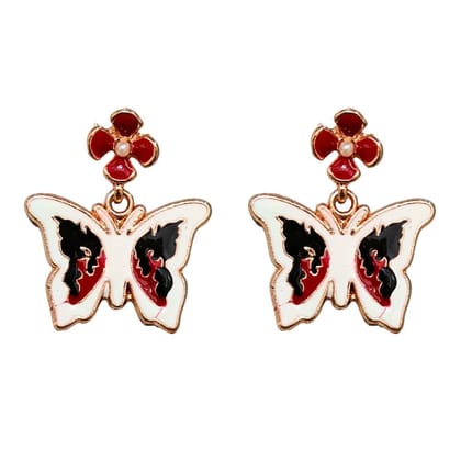 Jewelryklub Peach Butterfly Earrings with Flower Studs