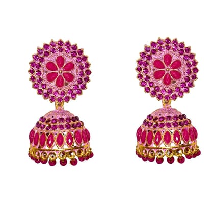 Jewelryklub Pink Rhinestone Jhumka Earrings