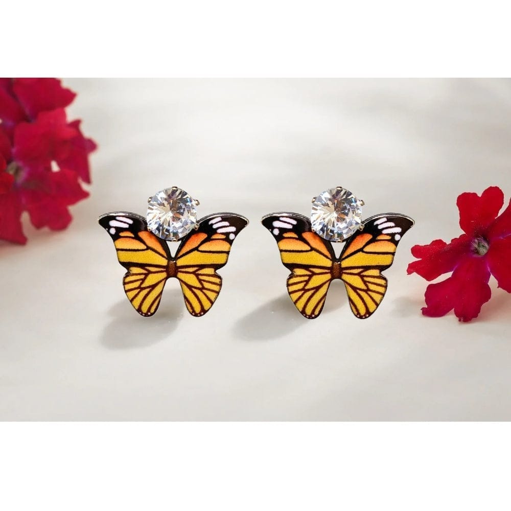 Jewelryklub Zircon Studded Multicolored Butterfly Design Stud Earrings For Girls & Women Design 9