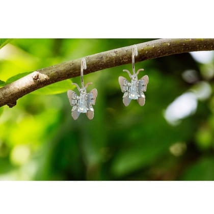 Jewelryklub Zircon Studded Butterfly Design Silver Plated Lever Back Earrings For Girls & Women