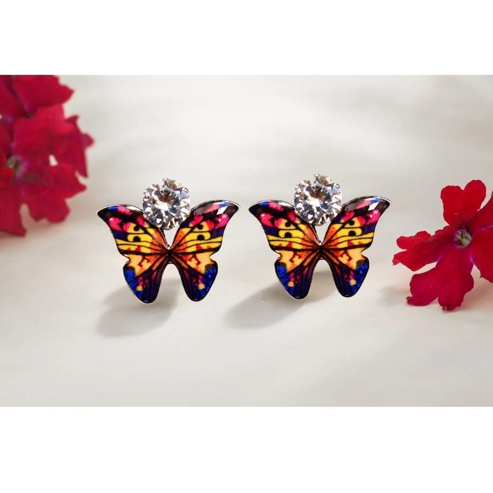 Jewelryklub Zircon Studded Multicolored Butterfly Design Stud Earrings For Girls & Women Design 10