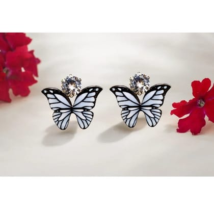 Jewelryklub Zircon Studded Multicolored Butterfly Design Stud Earrings For Girls & Women Design 6