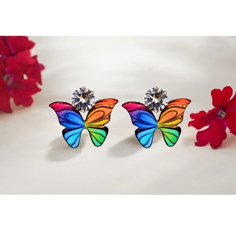 Jewelryklub Zircon Studded Multicolored Butterfly Design Stud Earrings For Girls & Women Design 7