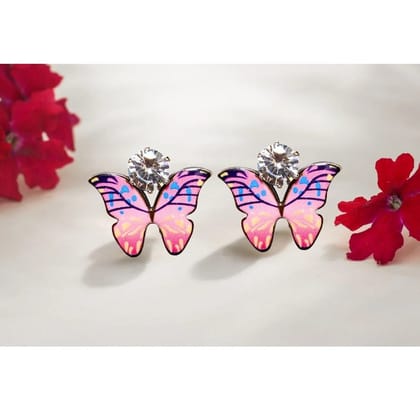 Jewelryklub Zircon Studded Multicolored Butterfly Design Stud Earrings For Girls & Women Design 8