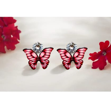 Jewelryklub Zircon Studded Multicolored Butterfly Design Stud Earrings For Girls & Women Design 4