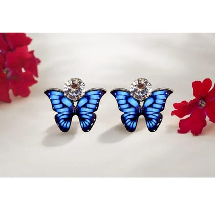 Jewelryklub Zircon Studded Multicolored Butterfly Design Stud Earrings For Girls & Women Design 5