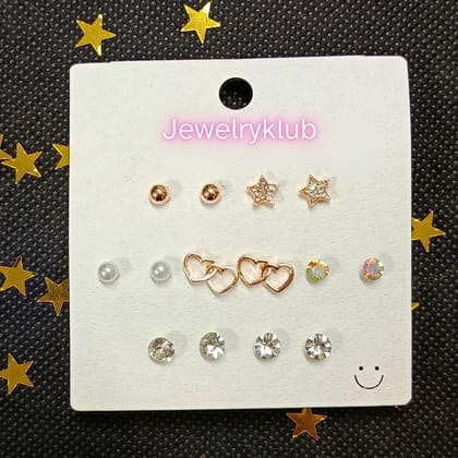 Jewelryklub Combo Set Of 7 Pairs Celebrity Inspired Latest Trendy Stylish Rose Gold Plated Pearl Stud Earrings for Women and Girls (Design 4)