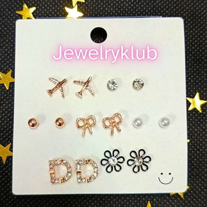 Jewelryklub Combo Set Of 7 Pairs Celebrity Inspired Latest Trendy Stylish Rose Gold Plated Pearl Stud Earrings for Women and Girls (Design 3)