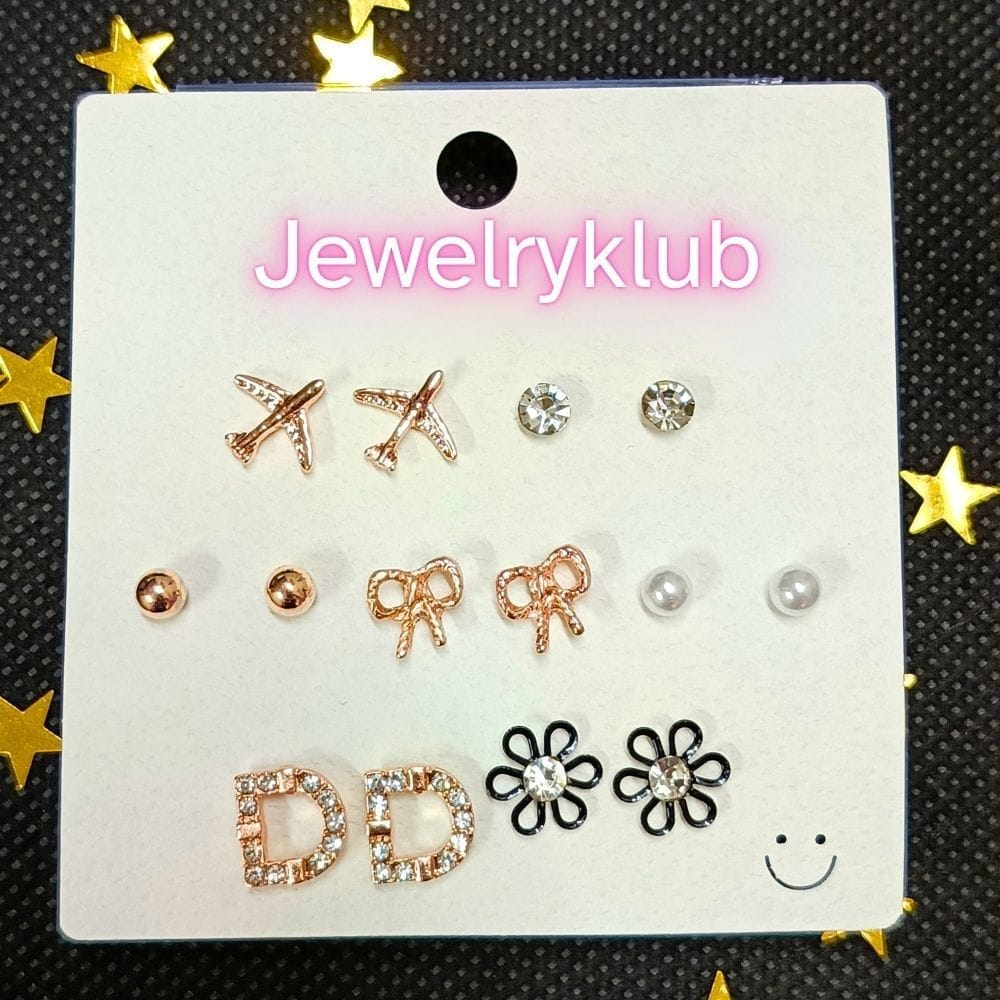 Jewelryklub Combo Set Of 7 Pairs Celebrity Inspired Latest Trendy Stylish Rose Gold Plated Pearl Stud Earrings for Women and Girls (Design 3)