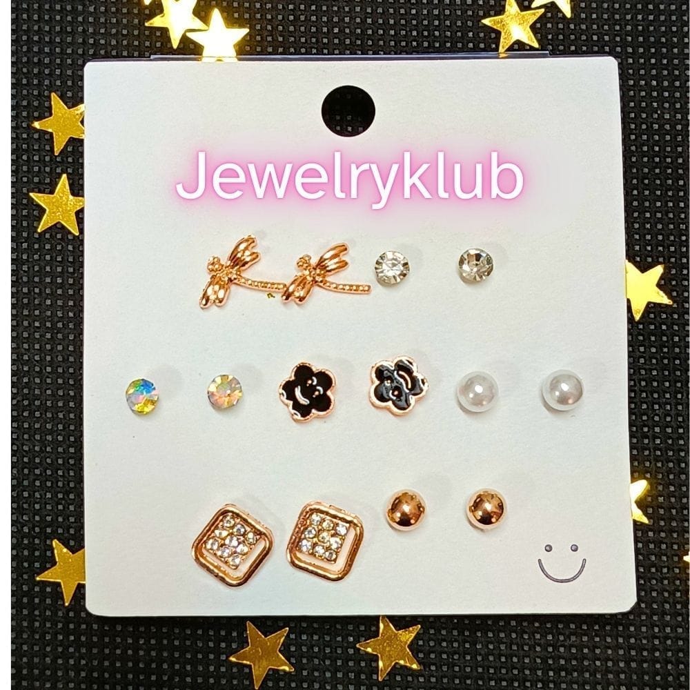 Jewelryklub Combo Set Of 7 Pairs Celebrity Inspired Latest Trendy Stylish Rose Gold Plated Pearl Stud Earrings for Women and Girls (Design 1)