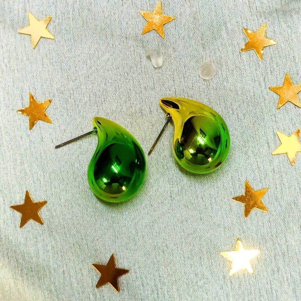 Jewelryklub Dual Metallic Colored Chunky Tear Drop Fashion Jewelry Earrings For Women & Girls - Green Gold