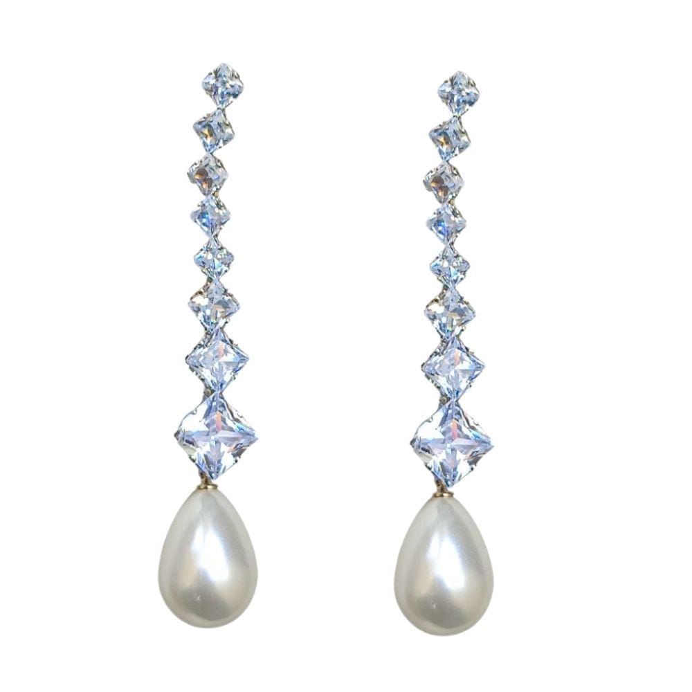 Jewelryklub American Diamond Long Earrings With Pearl Stone For Girls Women