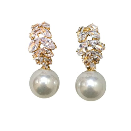 Jewelryklub American Diamond Earrings with Pearl Drop For Girls Women