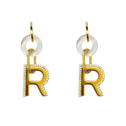 Jewelryklub American Diamond Earrings Letter R Gold Plated For Girls Women