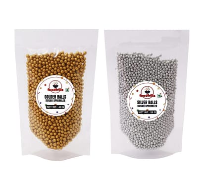 foodfrillz Silver Balls (50g) and Golden Balls (40g) for Cake Decor, Sugar Sprinkles, balls for cake