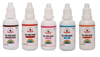 foodfrillz Chocolate Brown, Super Red, Orange, Blue, Pink Food Gel Color, (20 ml each Set of 5)