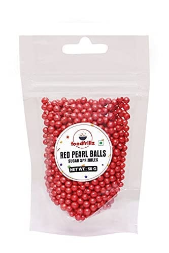 foodfrillz Red Pearl Balls, 50 g Sugar Sprinkles for cake decoration