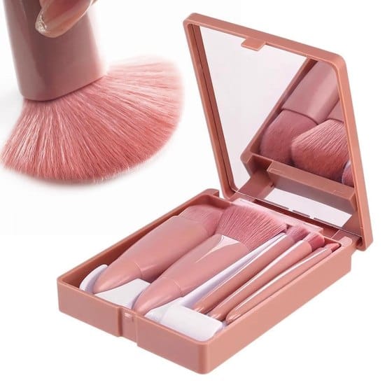 WUGO::Mini Makeup Brush Set, Portable Mini Makeup Brush Case, Professional Travel Makeup Brush Set, Professional Travel Makeup Brush Set, Comes with Mirror, Ladies Face Eyebrow Blush and Lip Gloss.