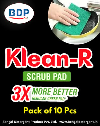 BDP Klean - R Green Scrub Pad | Pack of 10 | 3X Powerful Scrub Pad