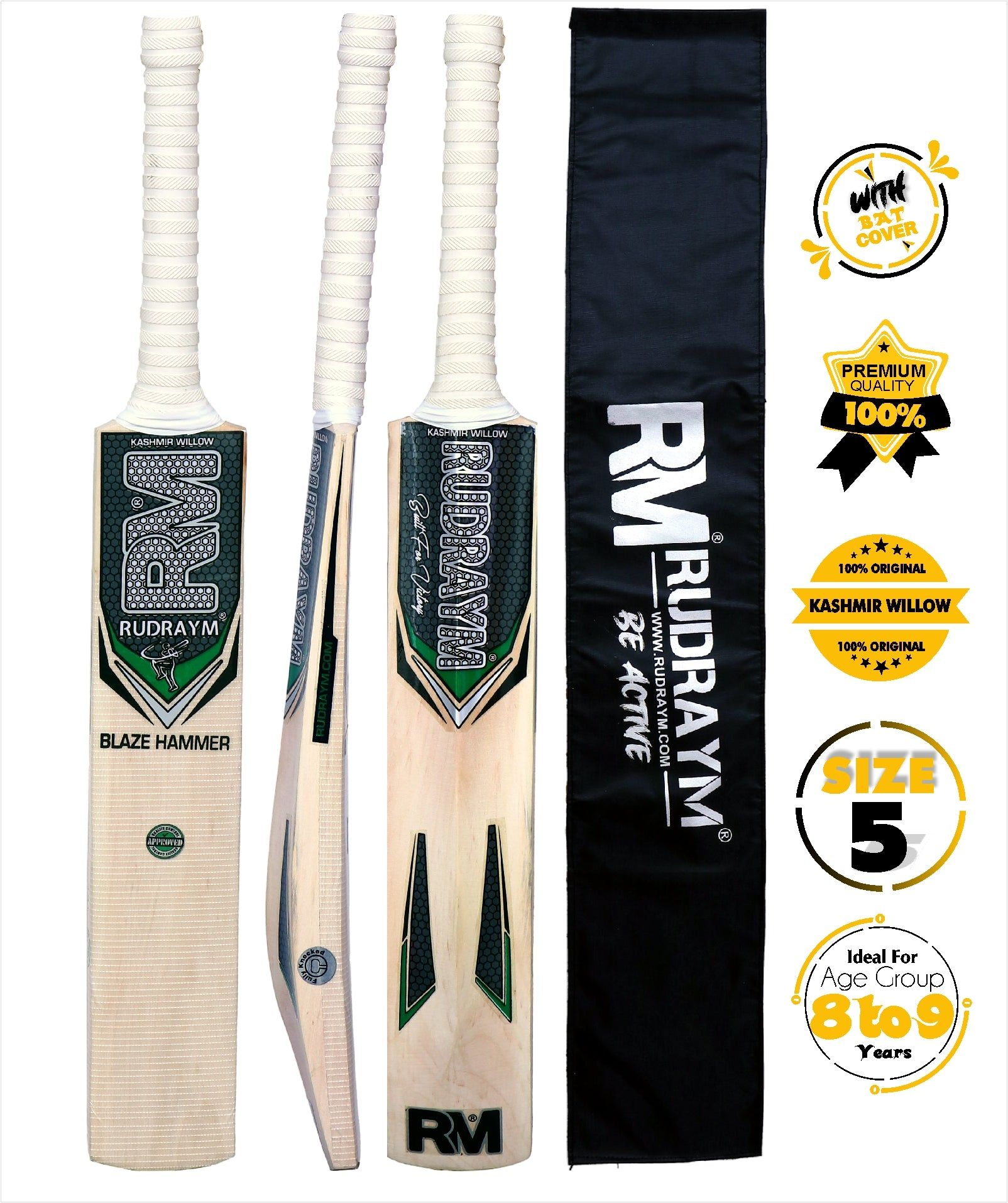 RUDRAYM RM Kids Cricket Bat BlazeHammer Size 5 Kashmiri Willow Wood For Leather Ball Kashmir Willow Cricket Bat  (700-900 g)